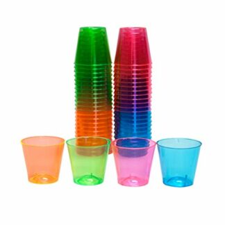 Party Essentials N15090 Plastic Shot Glasses, 50-Count, Assorted Neon